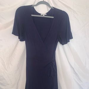 Navy wrap front & bow dress